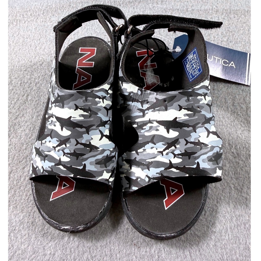 NWT Nautica Orca Toddler Boys Shark Camo Sandals Size 9 Black Grey Water Shoes
